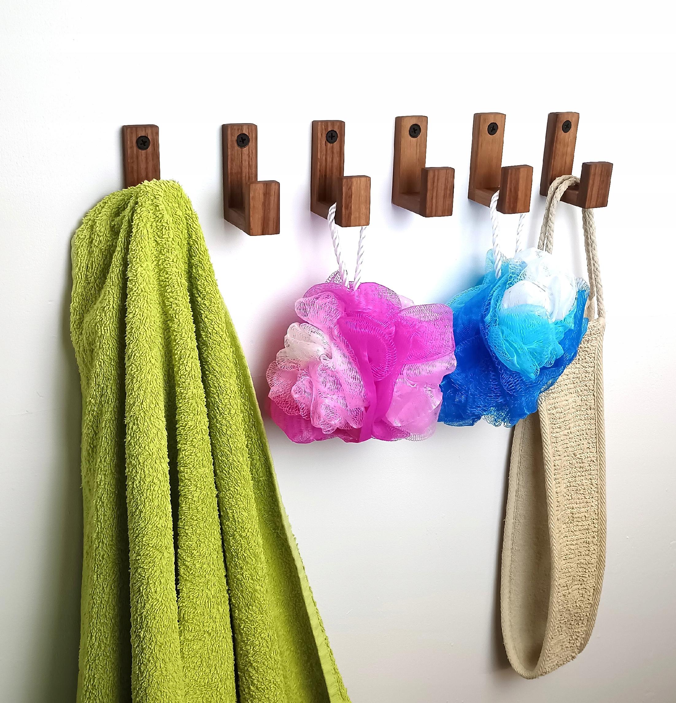 Wieszak Scienny do Przedpokoju Drewniany Łazienkowy Haczyk Brązowe Orzech