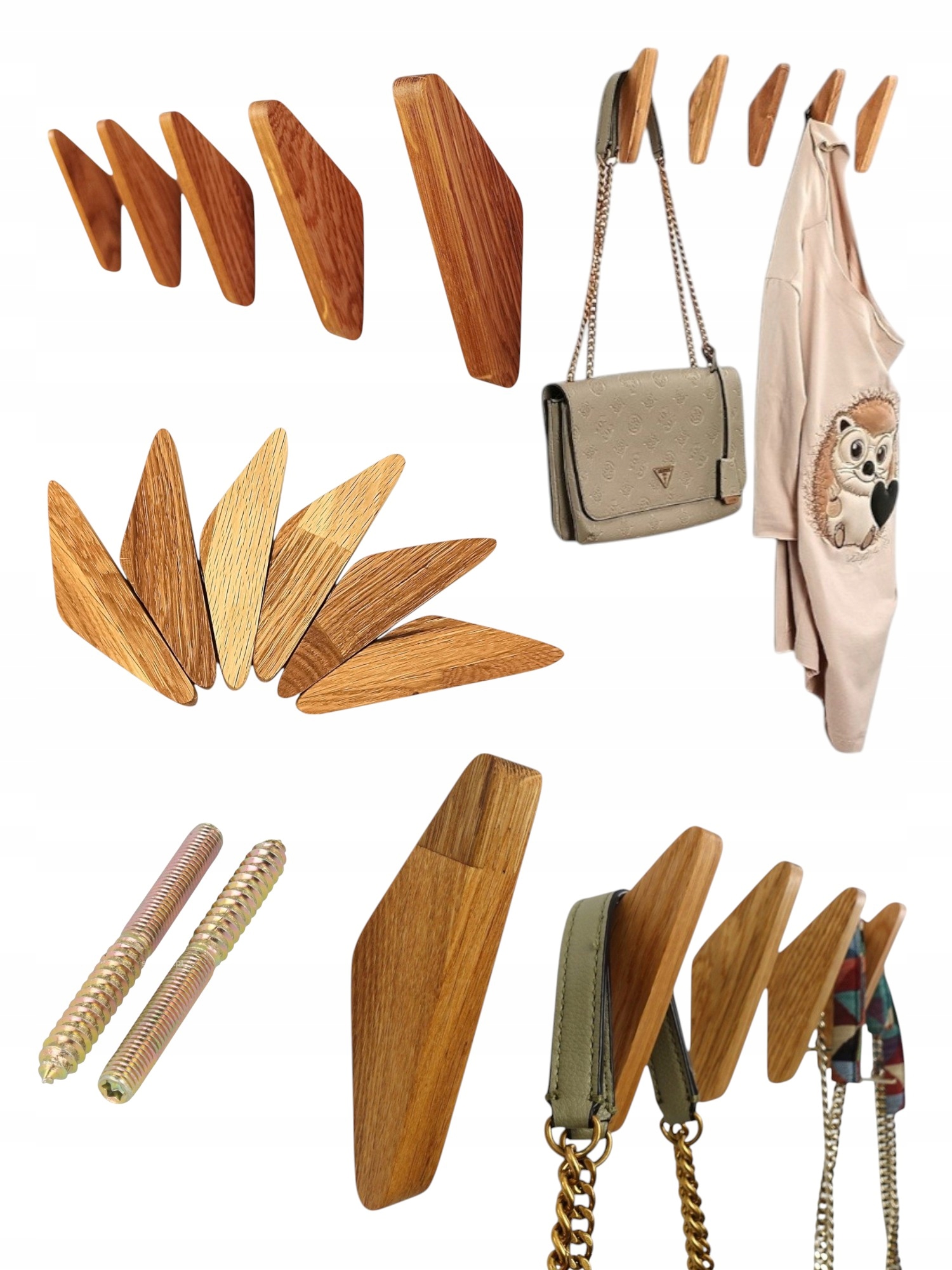 Wieszak na Ubrania do Przedpokoju Drewniany Ścienny Wiszący Brązowy Dębowy