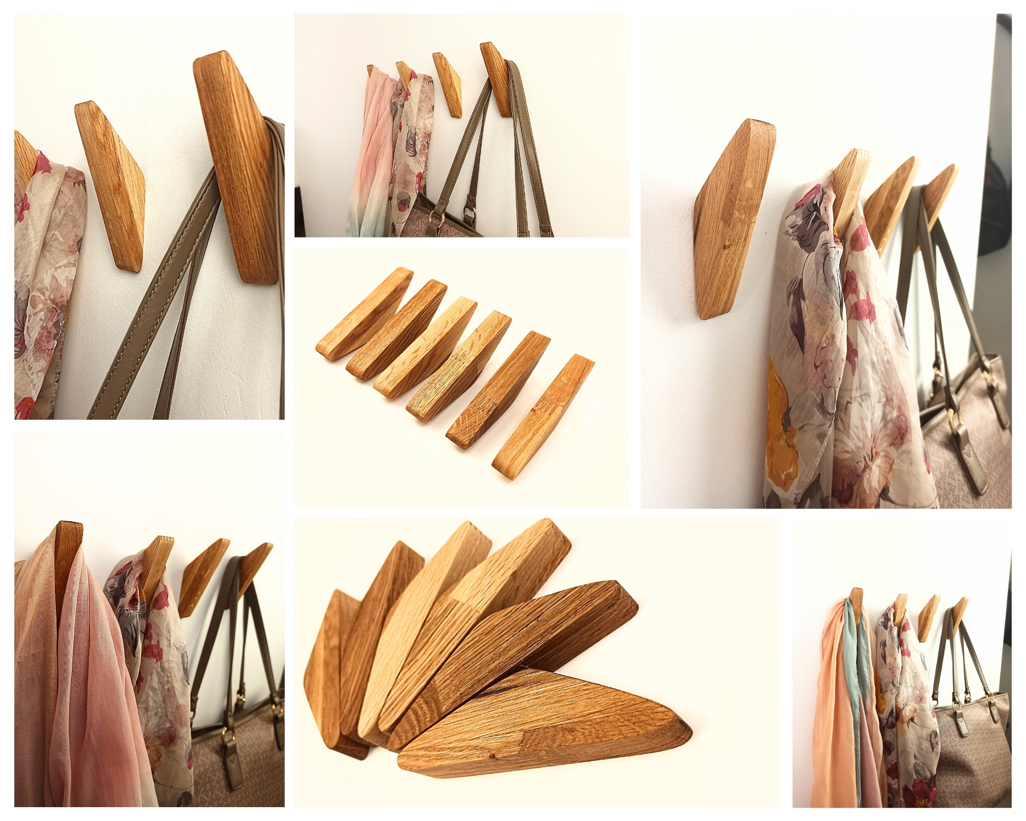 Wieszak na Ubrania do Przedpokoju Drewniany Ścienny Wiszący Brązowy Dębowy