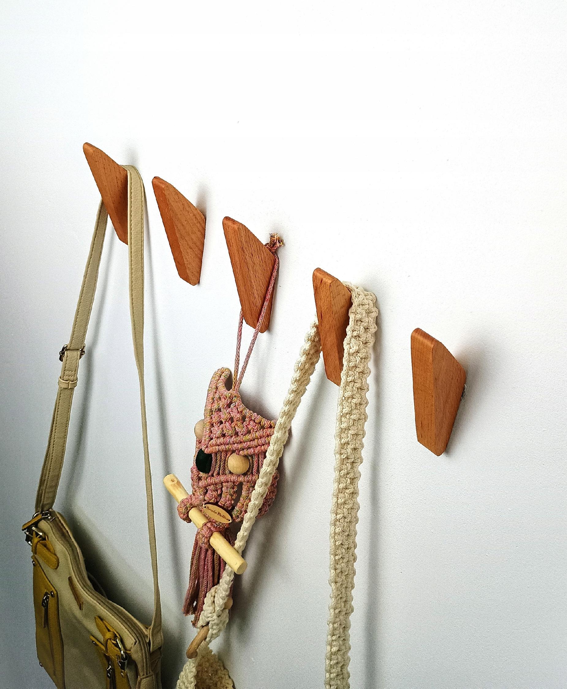 Wieszak z Drewna Litego Bukowego Własnej Roboty na Ścianę Korytarz Wiszący