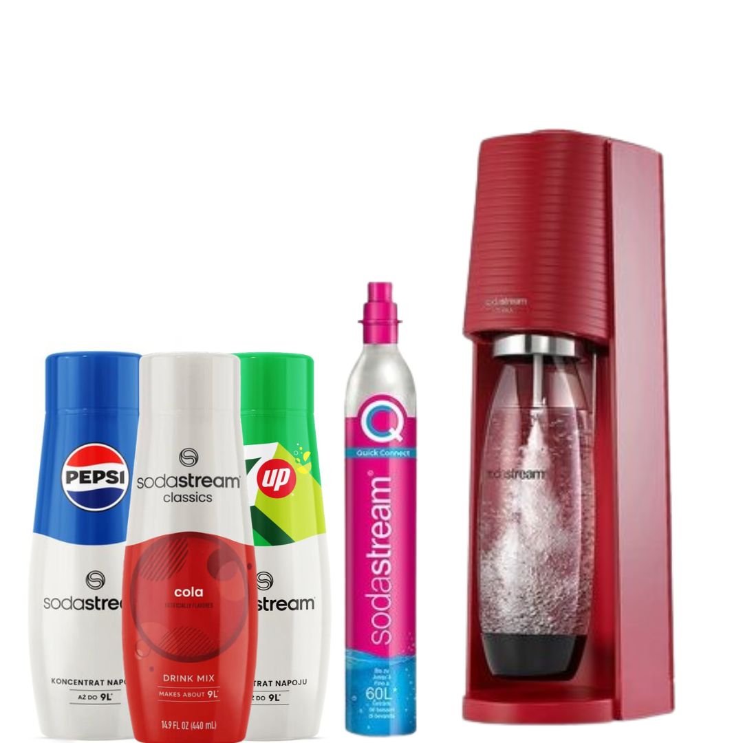 SodaStream  Terra Red Soda Maker + 3 x Syrups SodaStream