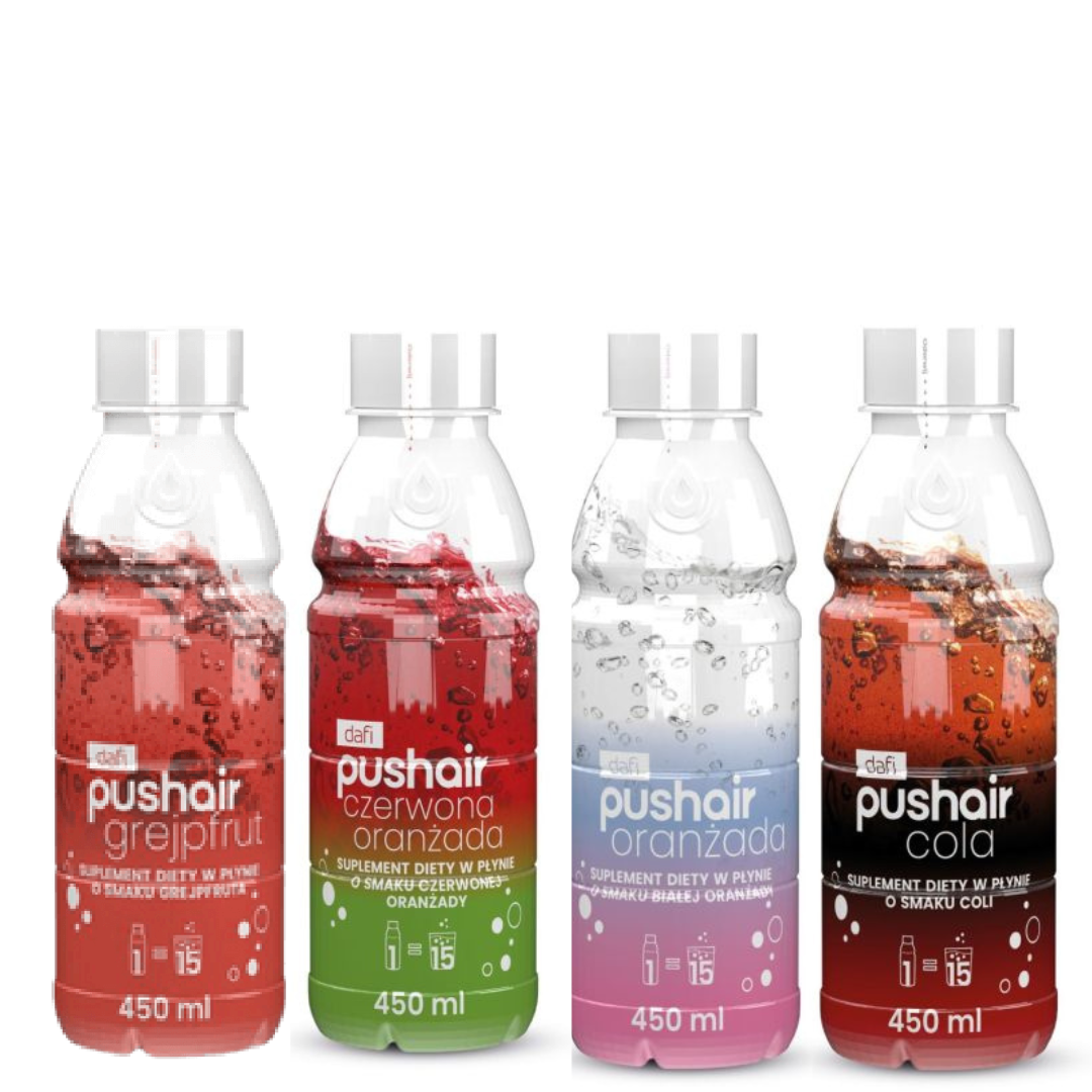 PUSHAIR 4 sirupy: Cola, Grapefruit, Oranžáda, Červená a Bílá