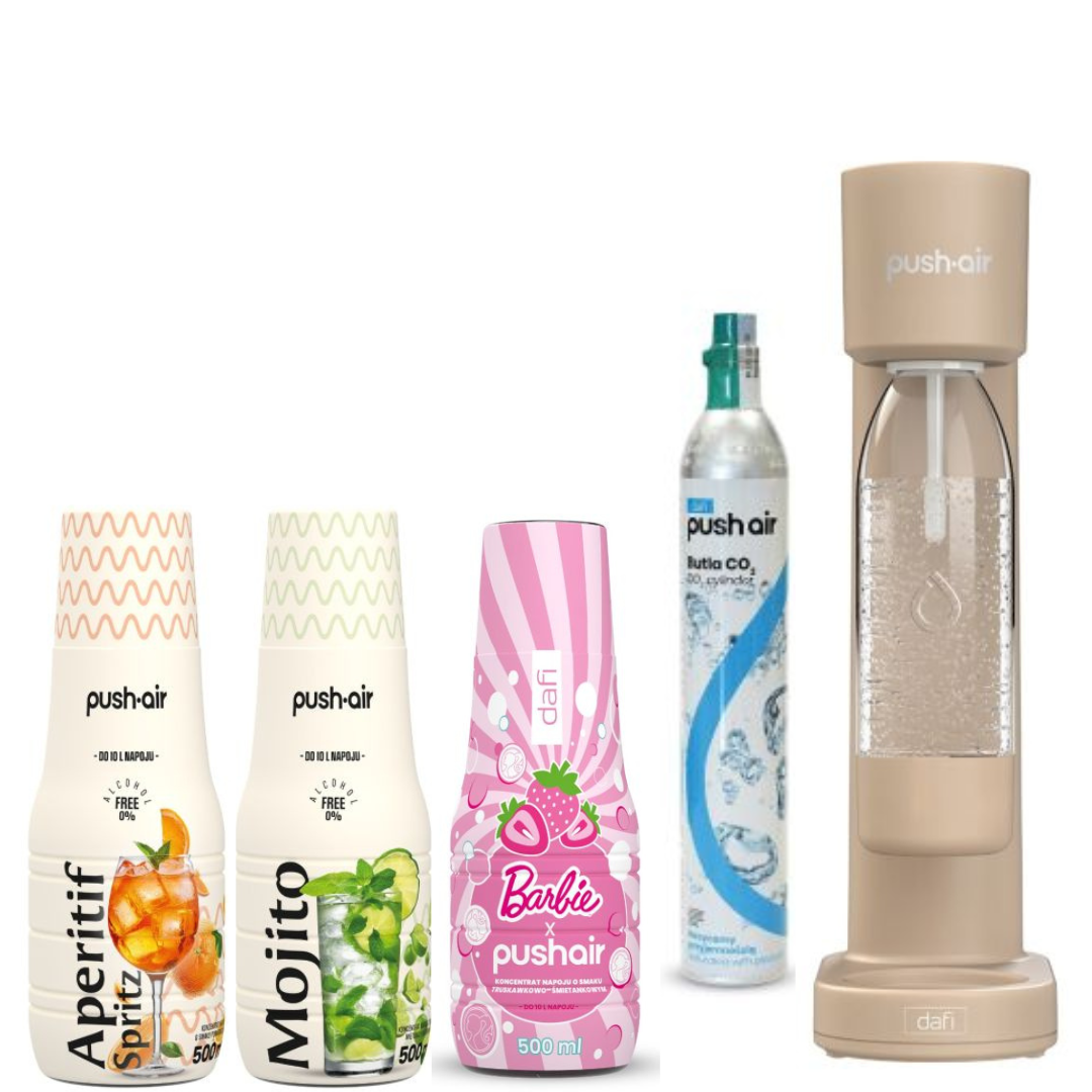 PUSHAIR Dafi Cappuccino výrobník perlivé vody + CO2 bombička + láhev 0,7 l + 3 sirupy Dafi