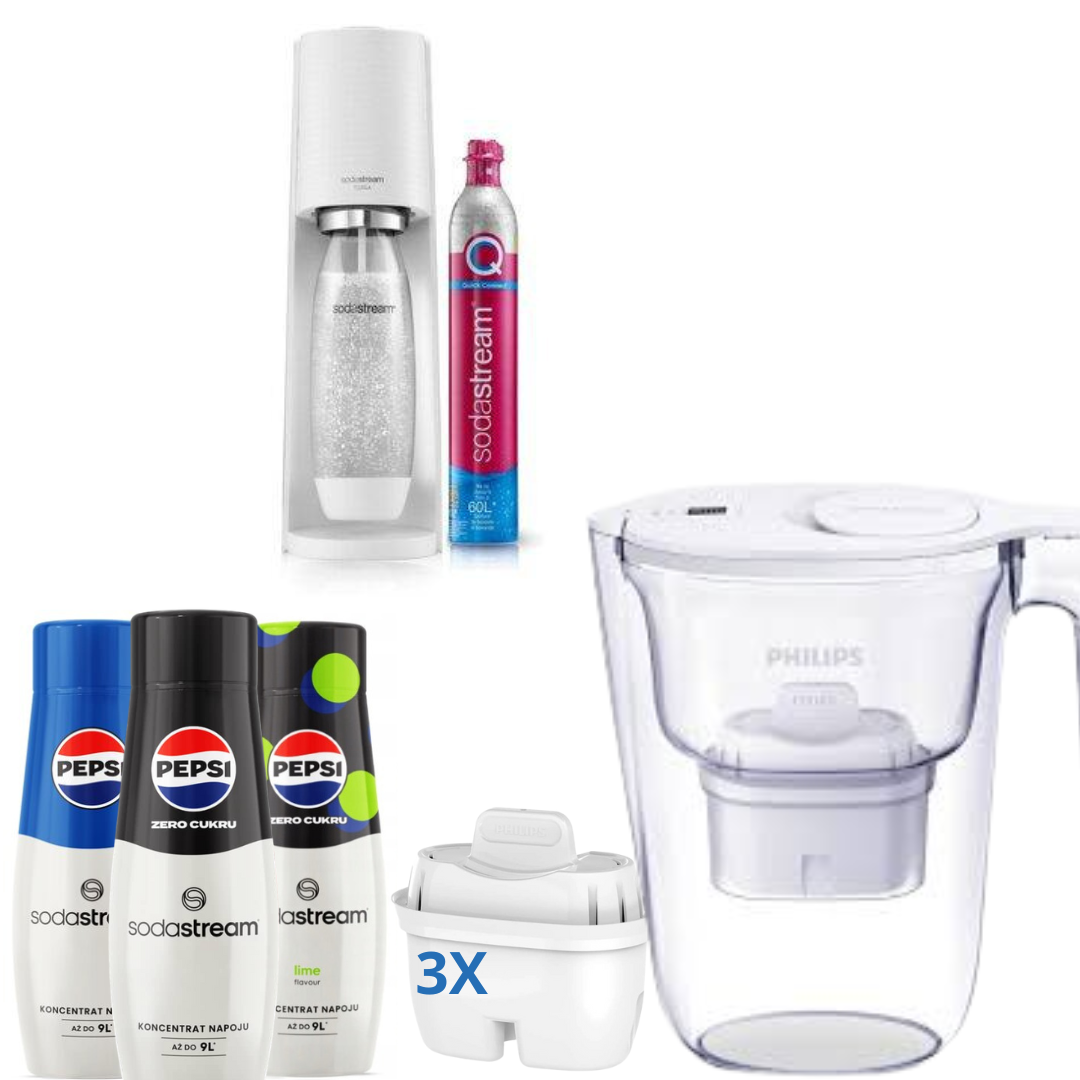 Machine à soda Terra Blanche + 3 x Sirops + Carafe filtrante Philips 2,6 L avec minuterie