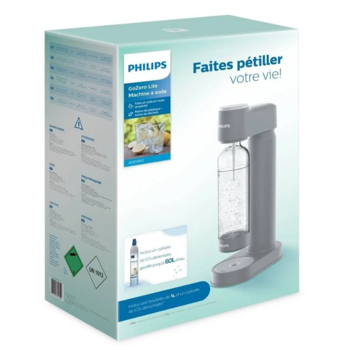 Philips výrobník sody (sodovkovač), s CO2 bombičkou, šedý (ADD4901GR Lite)