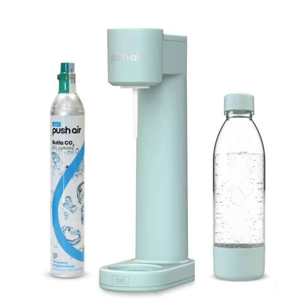 PUSHAIR Dafi saturateur d'eau MENTHE + cartouche CO₂ + bouteille 0,7 l + sirop pamplemousse 450 ml