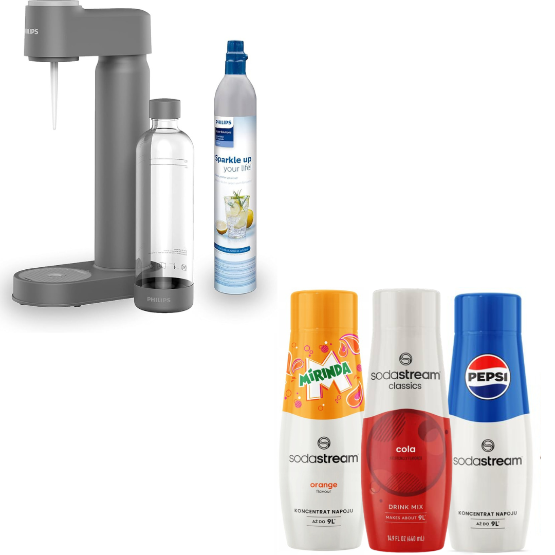 Philips Lite Soda Maker, with CO2 Cartridge, Grey + 3 x syrups