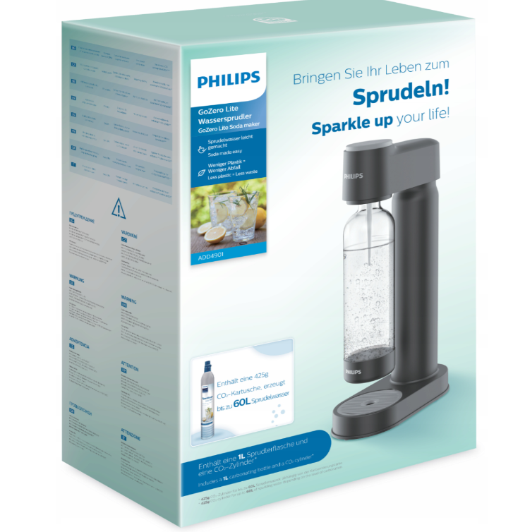 Philips Machine à Soda, avec Cartouche de CO2, Noir (ADD4901BK Lite)