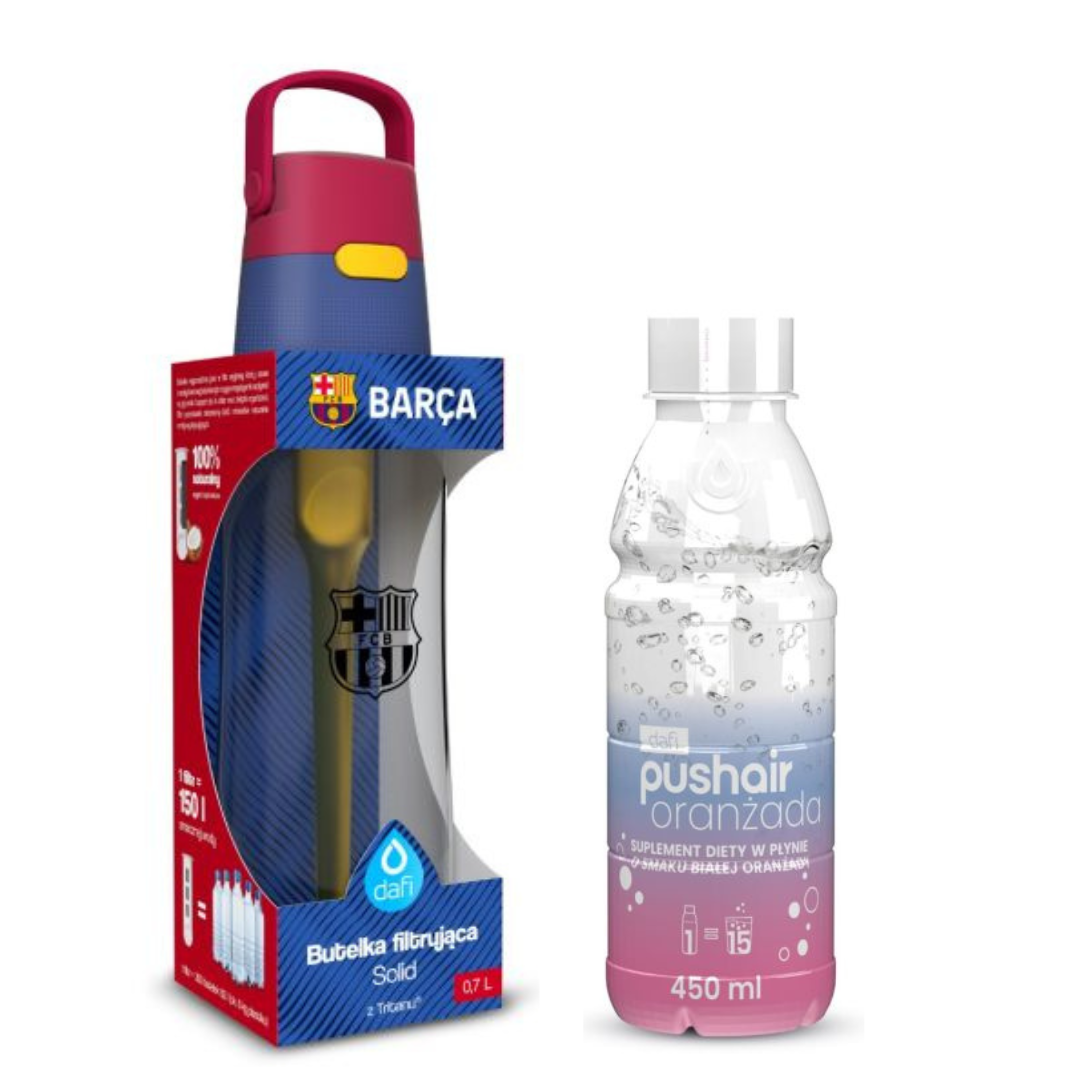 Dafi Solid 0,7 Bouteille filtrante FC Barcelone + Sirop blanc-orange