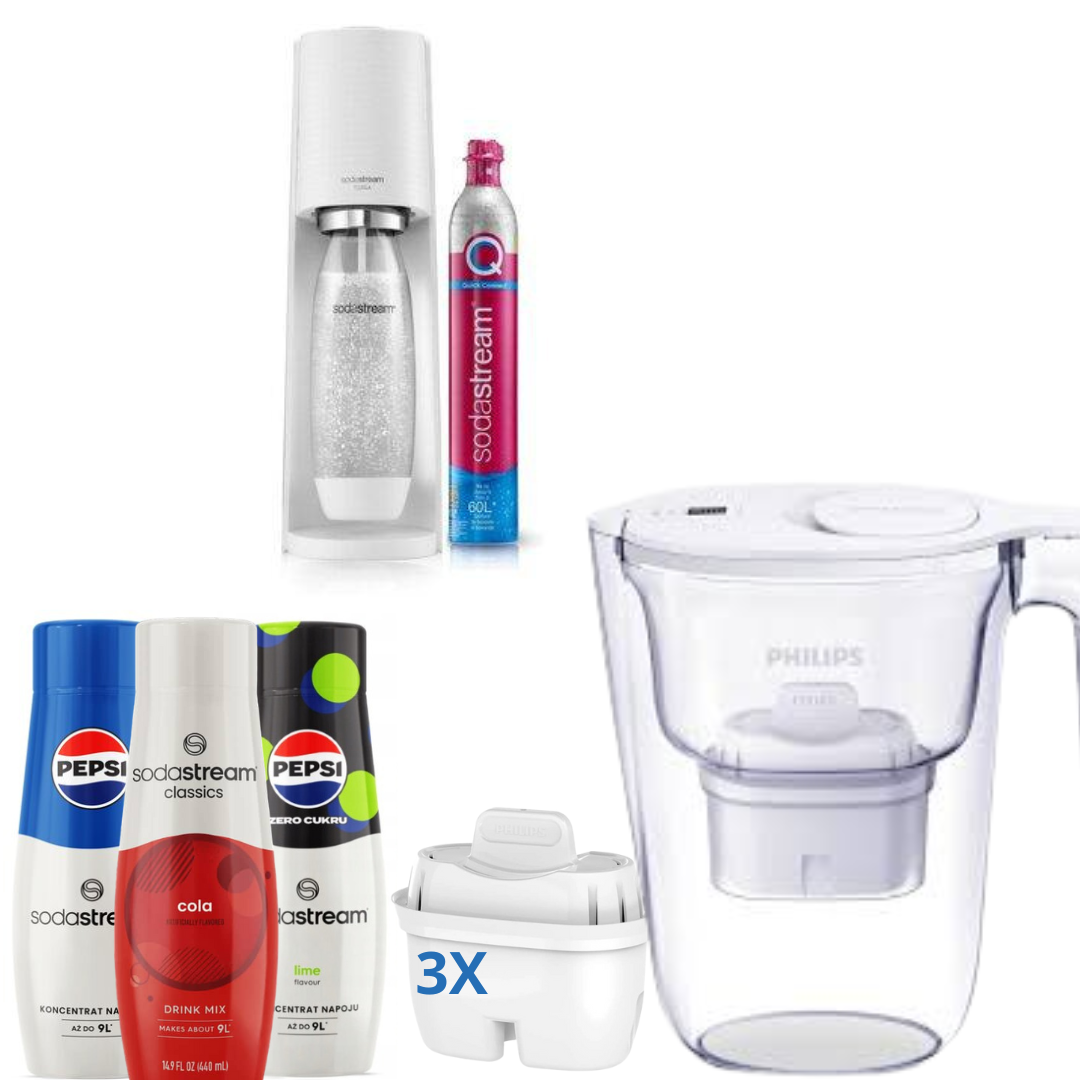 Terra White soda maker 3 x Syrups + Philips Water Filter Jug, 2.6 L