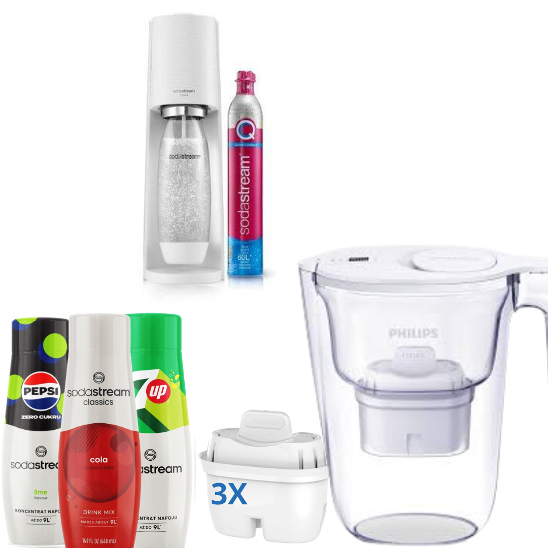3 x Syrups +Terra White Soda Maker +  Philips Water Filter Jug, 2.6 L
