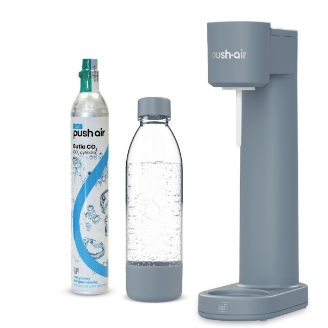 PUSHAIR Dafi saturateur d'eau acier + cartouche de CO + bouteille 0,7 l + sirop d'orange blanche 450 ml