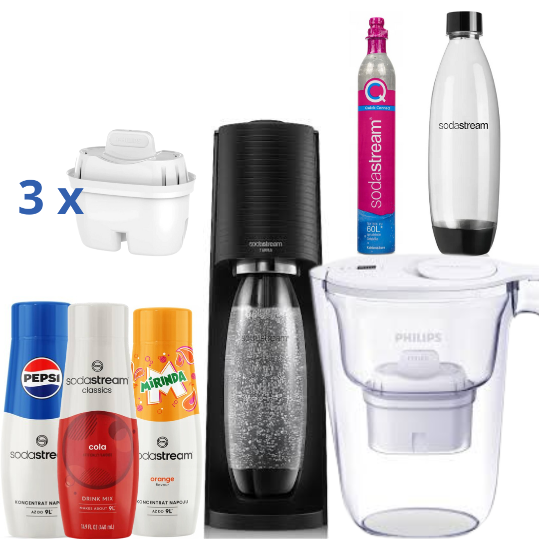 Philips Water Filter Jug + SodaStream Saturator+ 3 Syrups
