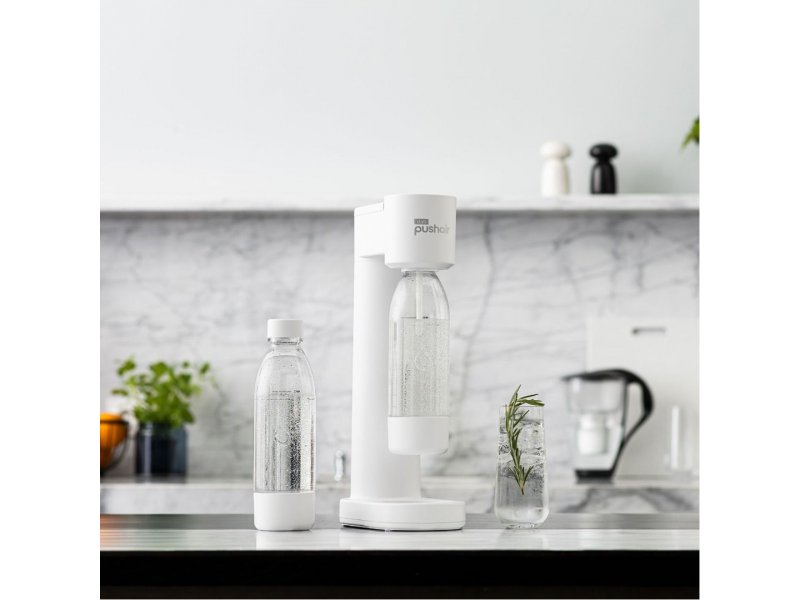 Saturateur d'eau Dafi PUSHAIR blanc avec siphon + cartouche de CO2 + bouteille de 0,7 L.