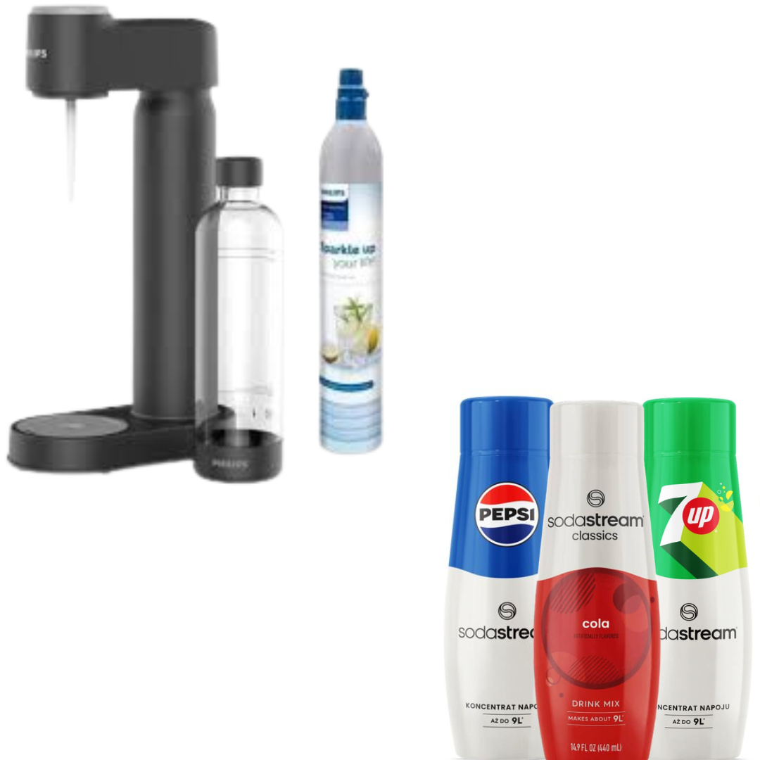 Philips Soda Maker, with CO2 Cartridge, Black  + 3 x syrups