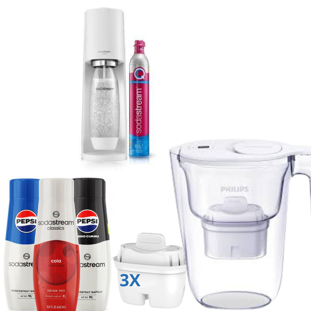 Terra White Soda Maker + 3 x Syrups + Philips Water Filter Jug