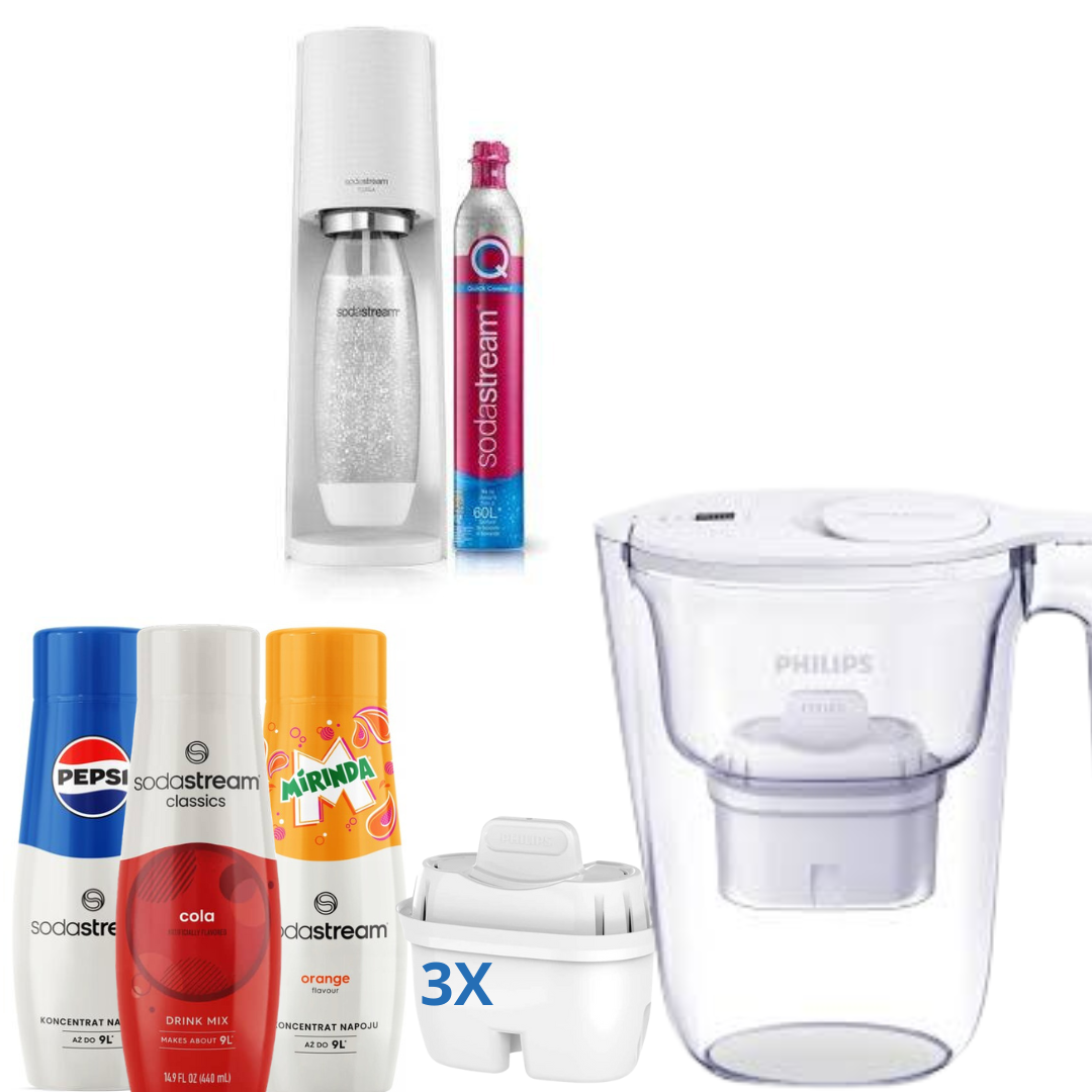 Philips Water Filter Jug + Terra White soda maker  + 3 x Syrups