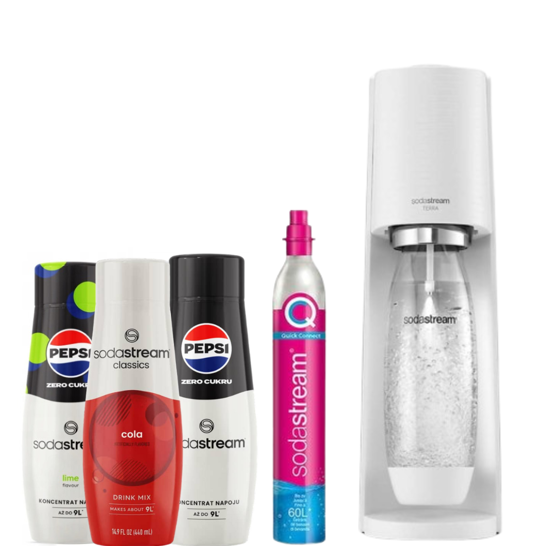 Terra White Soda Maker + 3 x SodaStream Syrups