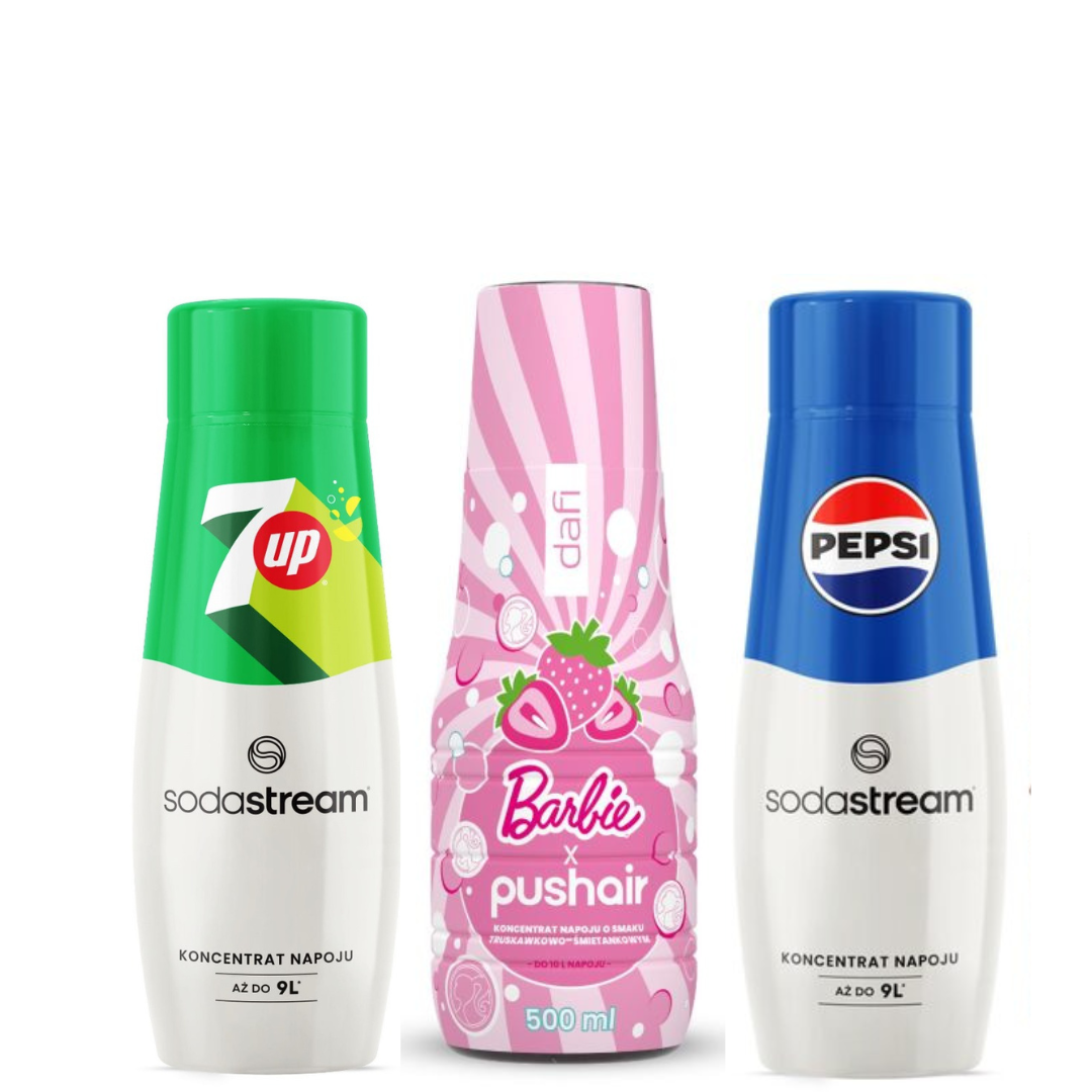 PUSHAIR BARBIE + SodaStream PEPSI and 7 UP Syrups