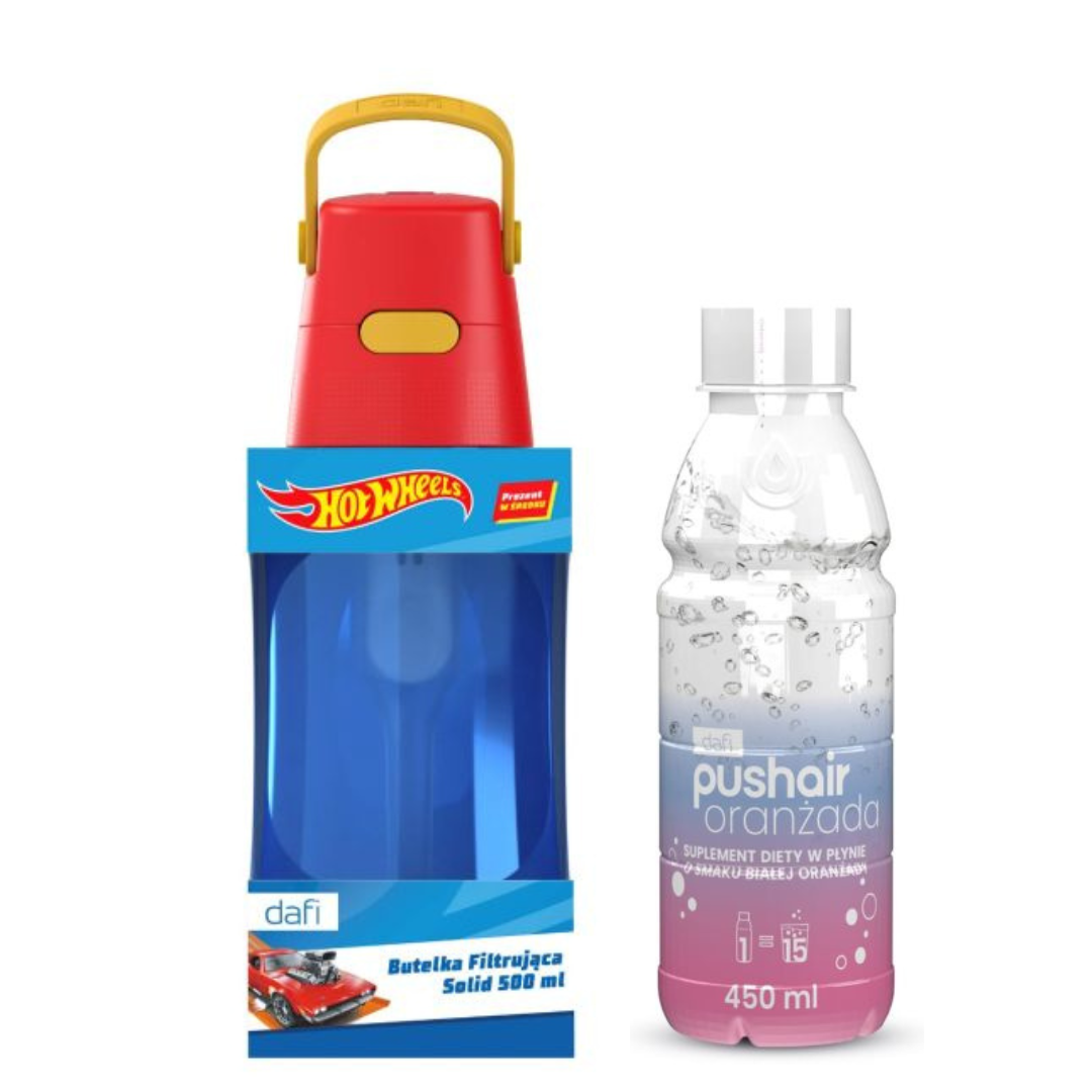 Bouteille filtrante Dafi SOLID HOT WHEELS 0,5 l + Sirop à l’Orange Blanche