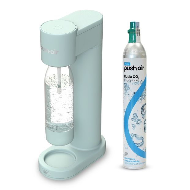 PUSHAIR Dafi Saturateur d’eau MENTHE + Cartouche de CO2 + Bouteille 0,7 L + Sirop Soda Blanc Orange 450 ml