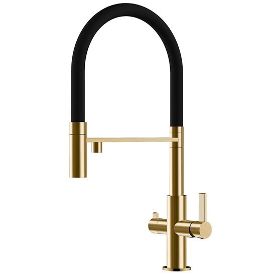 Robinet d’évier à trois voies avec douche extractible Helika Soifos 7763 (Or)