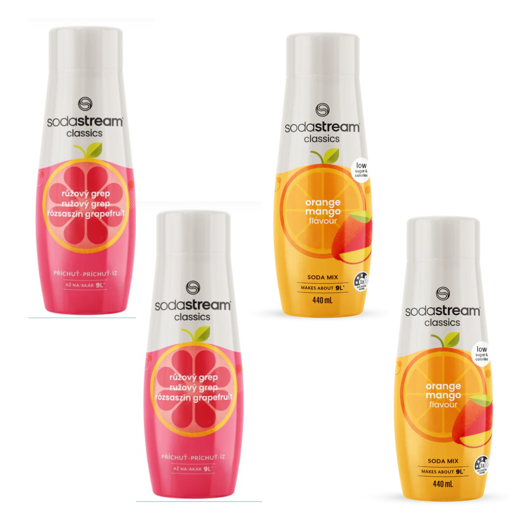 2x Pomeranč-Mango + 2x Růžový Grapefruit sirupy