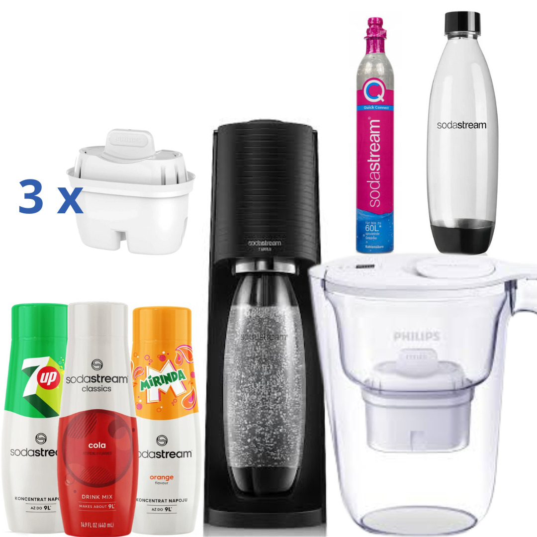 Philips Water Filter Jug + 3 Syrups + SodaStream Saturator