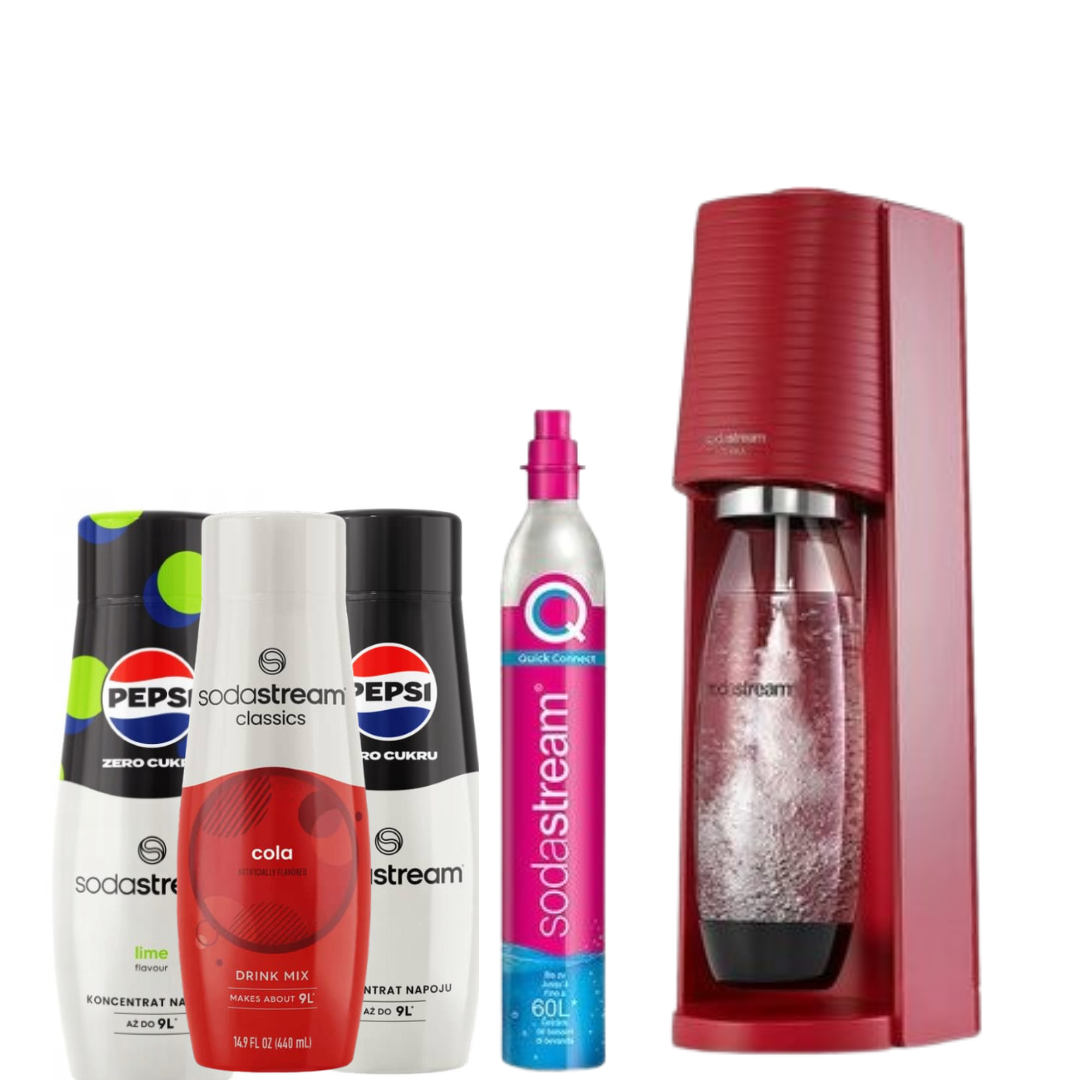 SodaStream TERRA Rouge Soda Maker + 3 x Concentrés