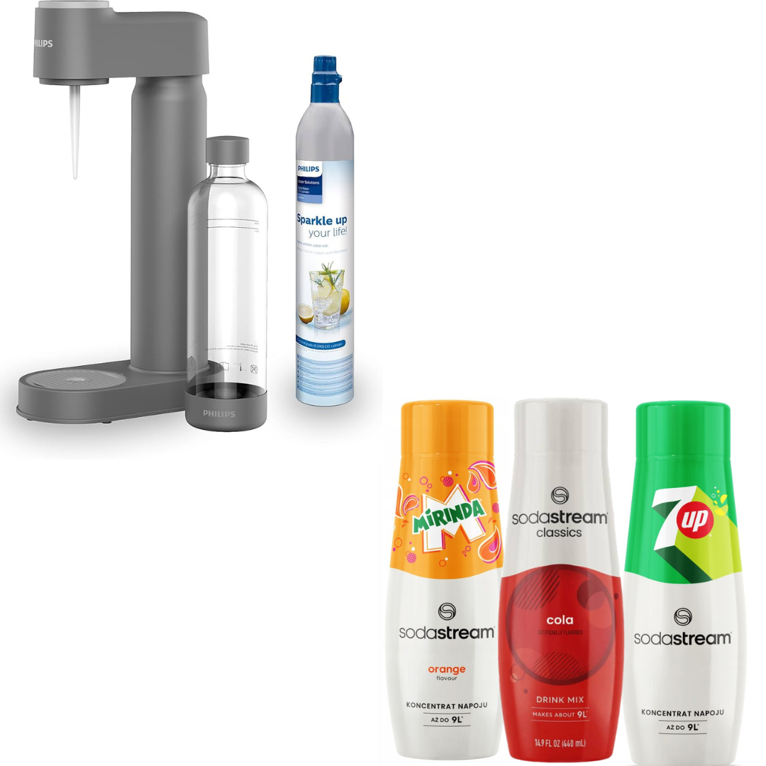 Philips Lite Soda Maker, with CO2 Cartridge, Grey + SodaStream 3 x syrups
