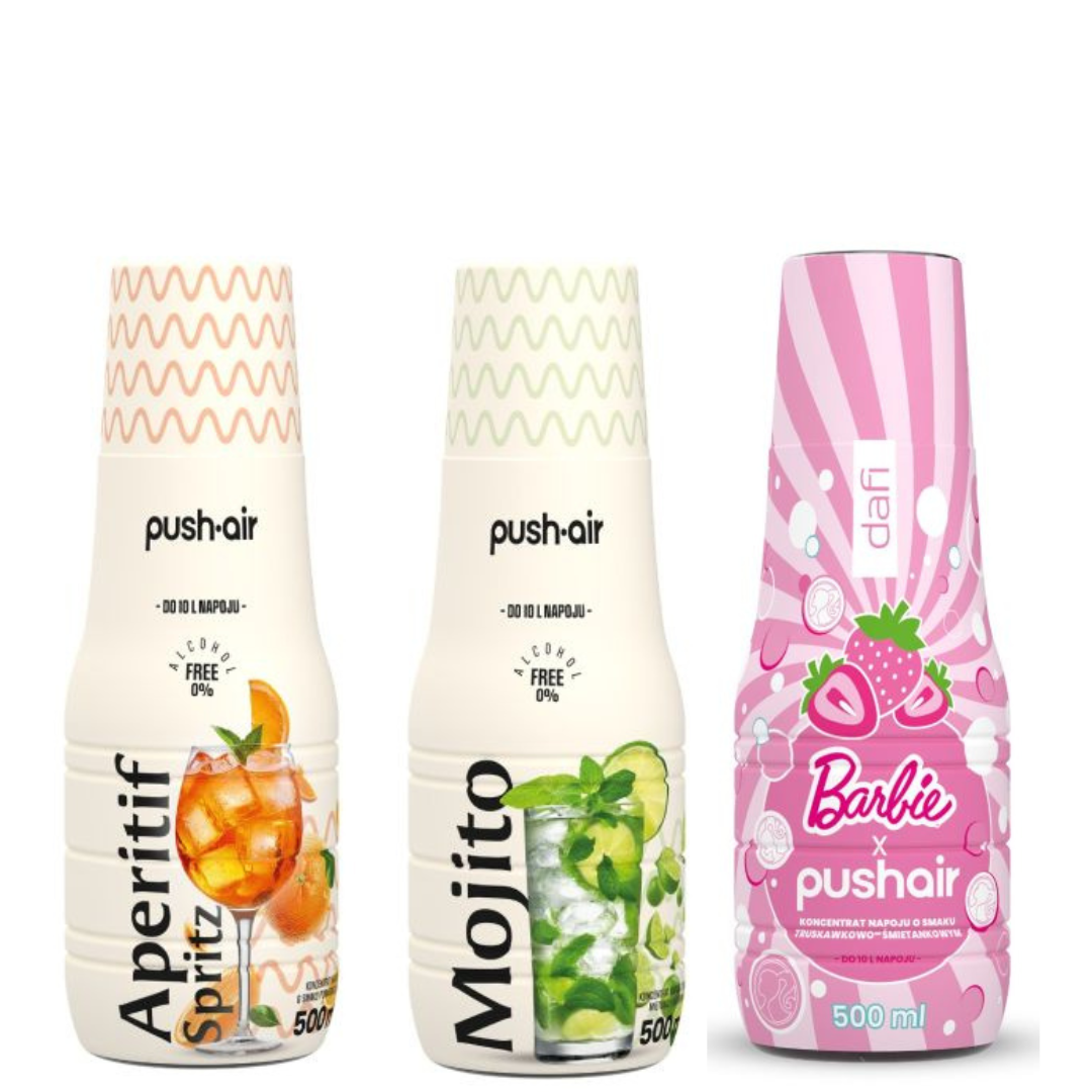 PUSHAIR Dafi Cappuccino výrobník perlivé vody + CO2 bombička + láhev 0,7 l + 3 sirupy Dafi