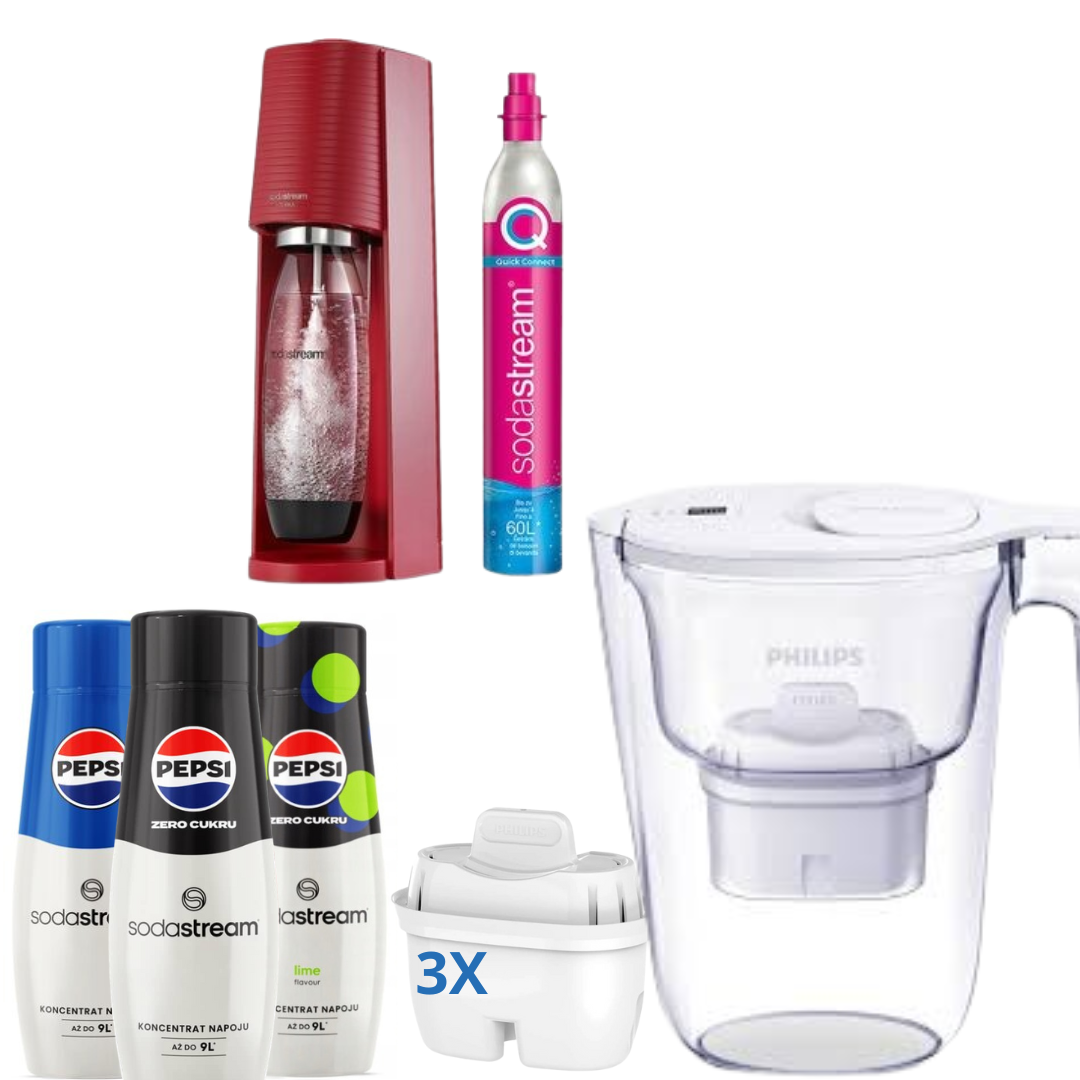 3 x Sirops + Machine à soda Terra Rouge + Carafe filtrante Philips 2,6 L