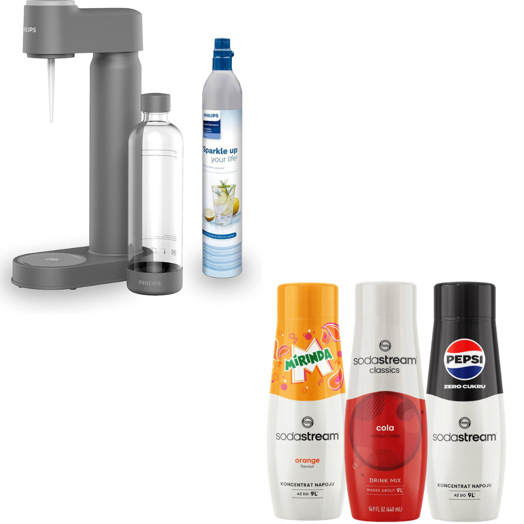 Philips Soda Maker, with CO2 Cartridge, Grey + 3 x syrups