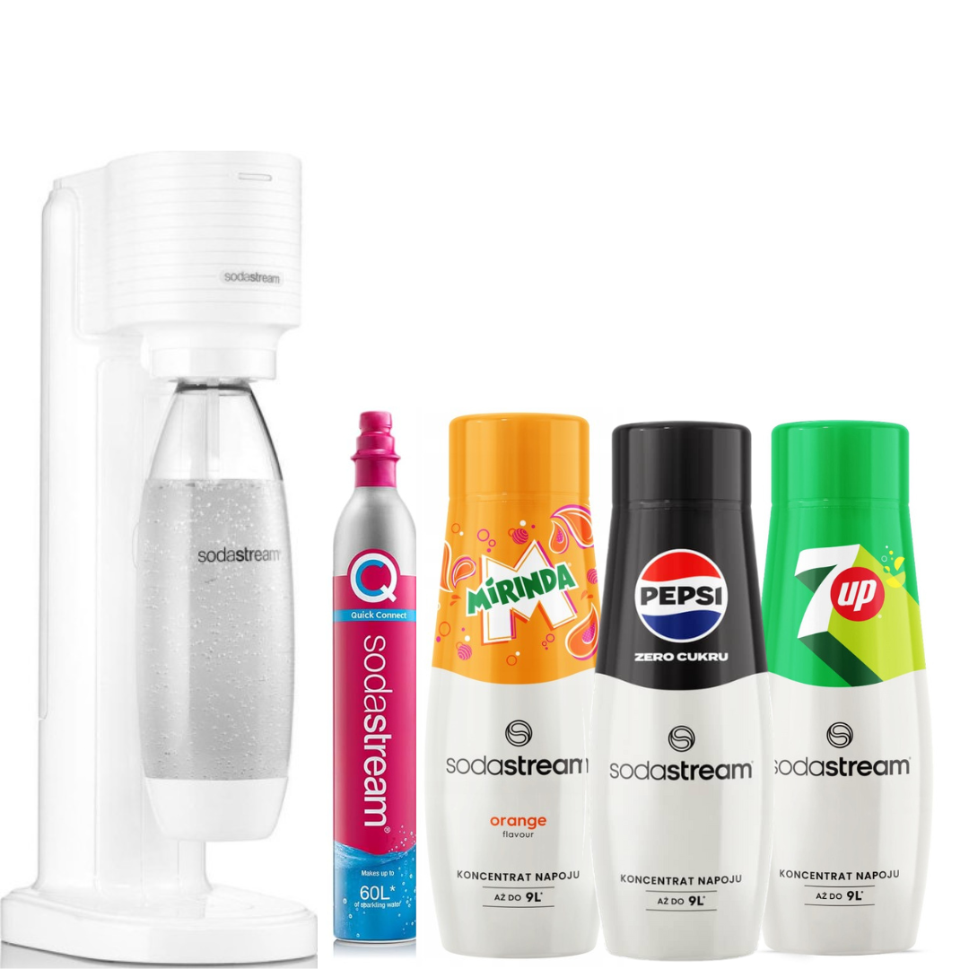 3 sirops SodaStream + Machine à eau pétillante GAIA White