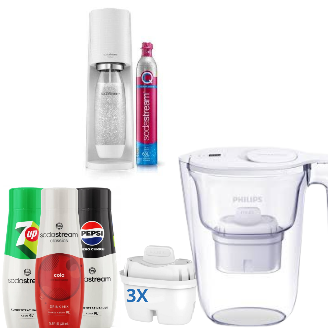 Terra White soda maker + Philips Water Filter Jug + 3 x Syrups
