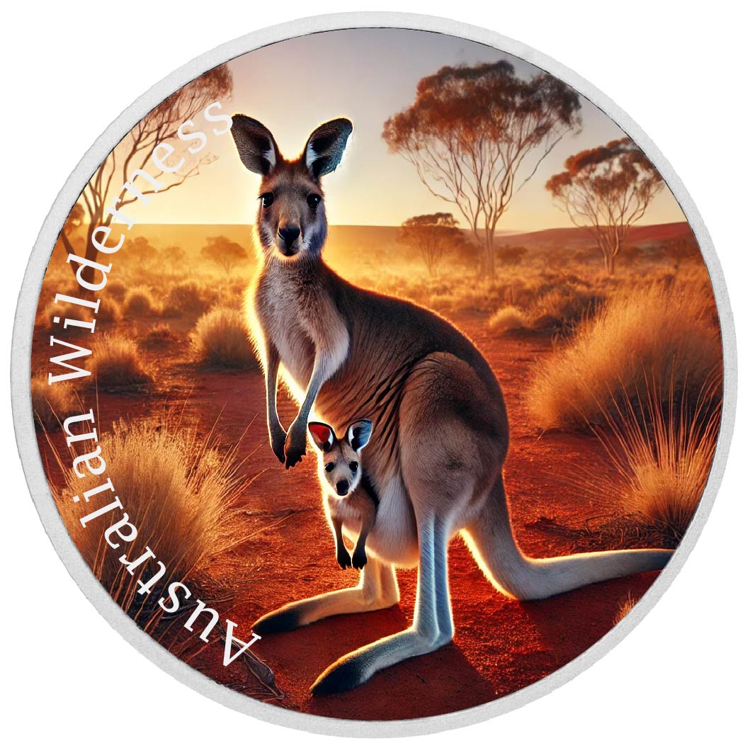 Image of  2026 Australia 1oz 9999 Silver BU Australian Wilderness Kangaroo & Joey Col coin
