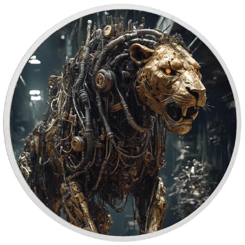 Image of   2026 Australia 1oz 9999 Silver BU Rise of Technology Mechanical Lion Colourize coin