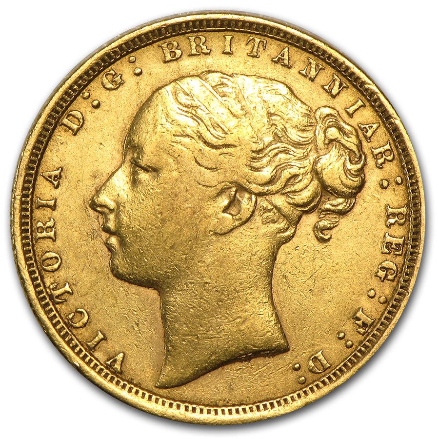 Image of  1871-1887 Great Britain Gold Sovereign Young Victoria Avg Circ coin