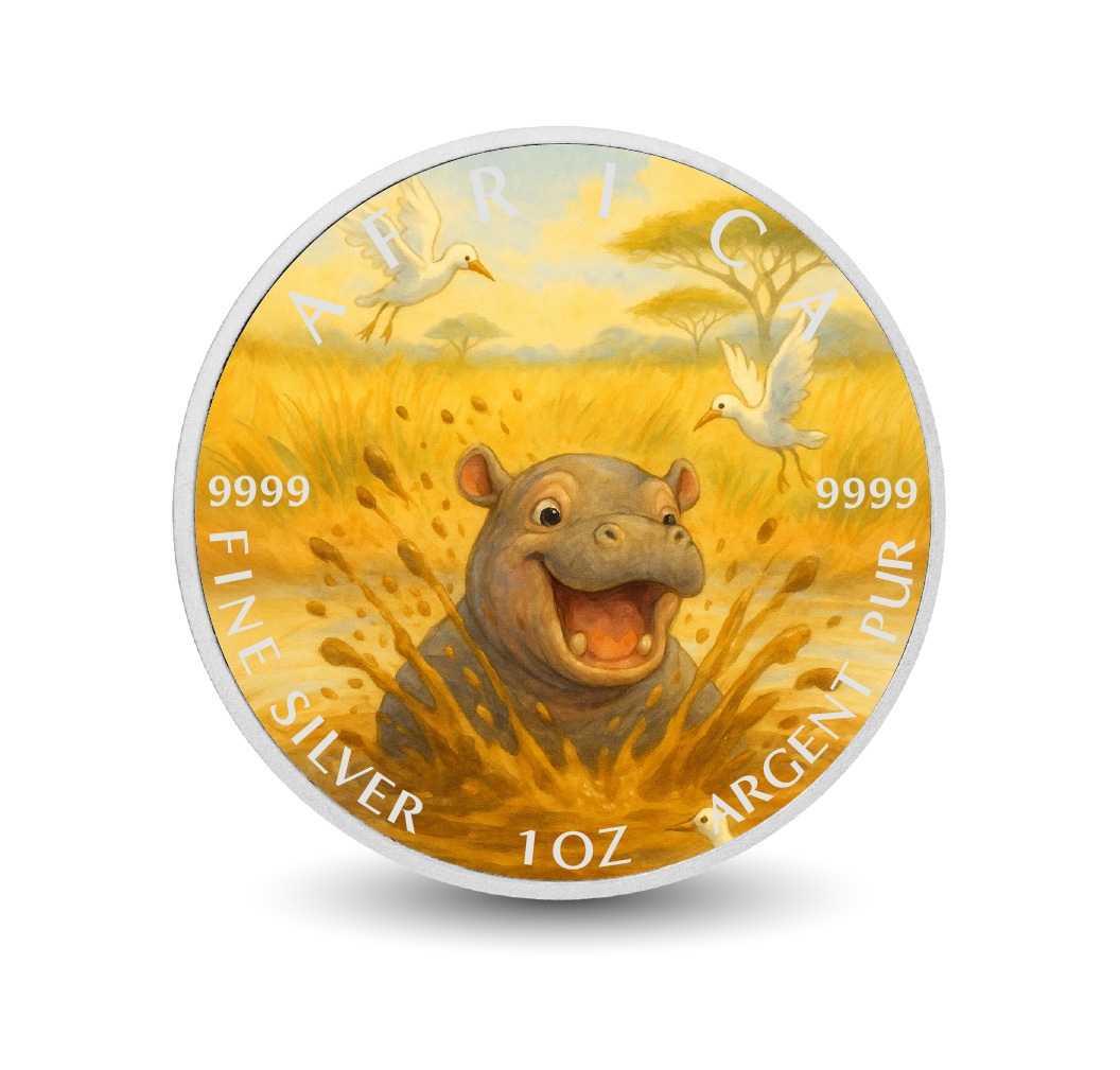 Image of  Happy Hippo Splash - Giggles on the Savannah 1oz Fine Silver Coloured Coin coin