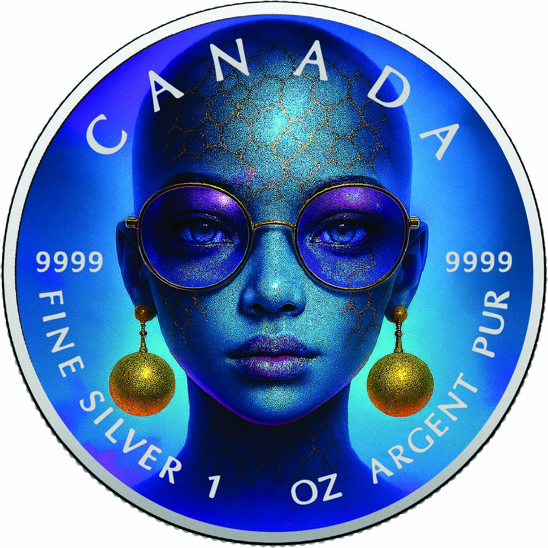 Image of  2026 Canada 1oz 9999 Silver BU Lunar Sovereign The Blue Oracle Colourized coin