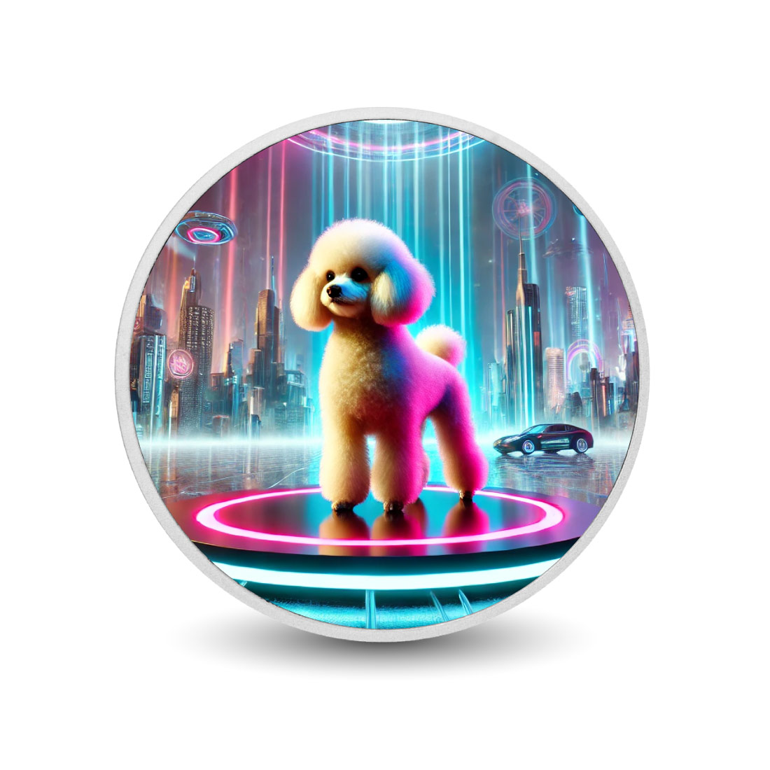 Image of  Futuristic Flair: Poodle in Neon Cityscape 1oz Coin coin