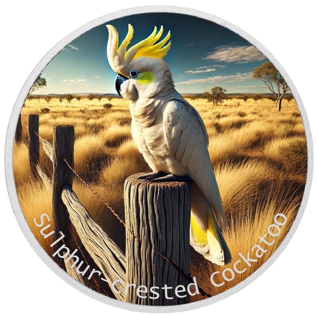 Image of   2026 Australia 1oz 9999 Silver BU The Sulphur-crested Cockatoo Colourized coin