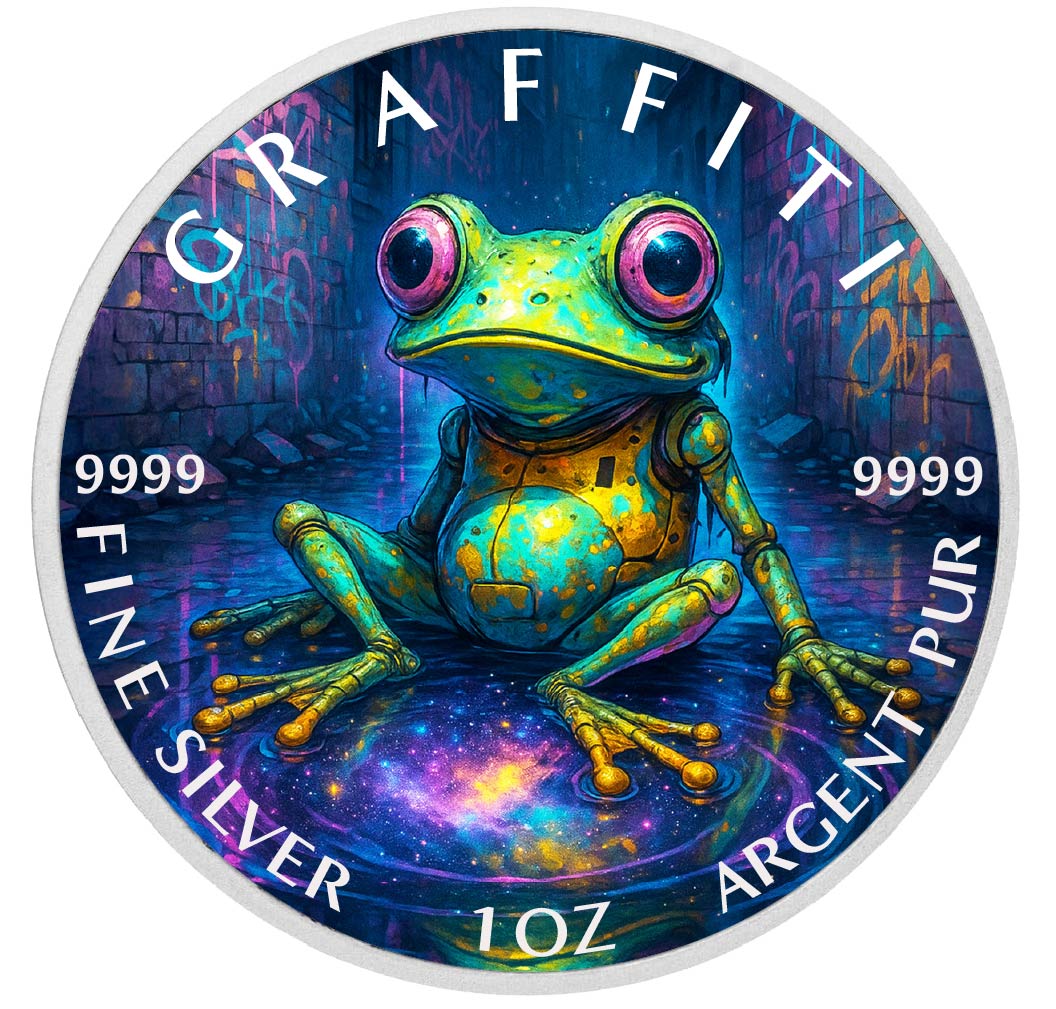 Image of  2026 Australia 1oz 9999 Silver BU Cosmic Croaker Portal Painter Colourized coin