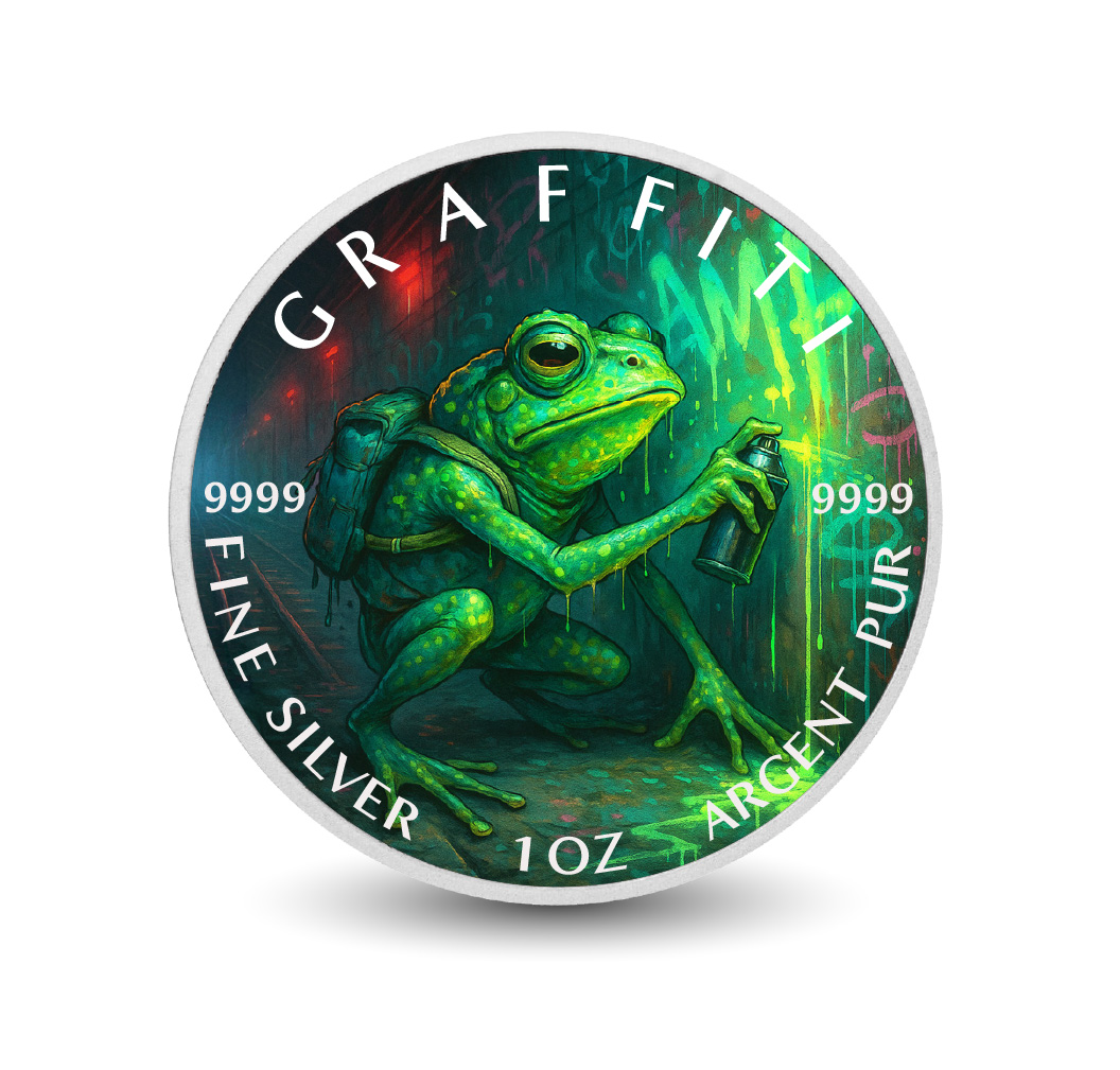 Image of  Subway Sprayer The Rebel Frog 1oz Fine Silver Coloured Coin coin