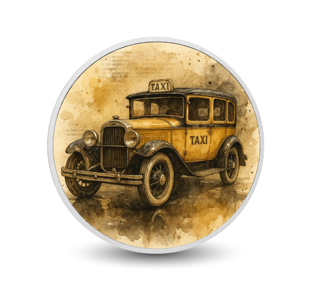 Image of  Golden Hail A Vintage Taxi 1oz 9Fine Silver Coloured Coin coin