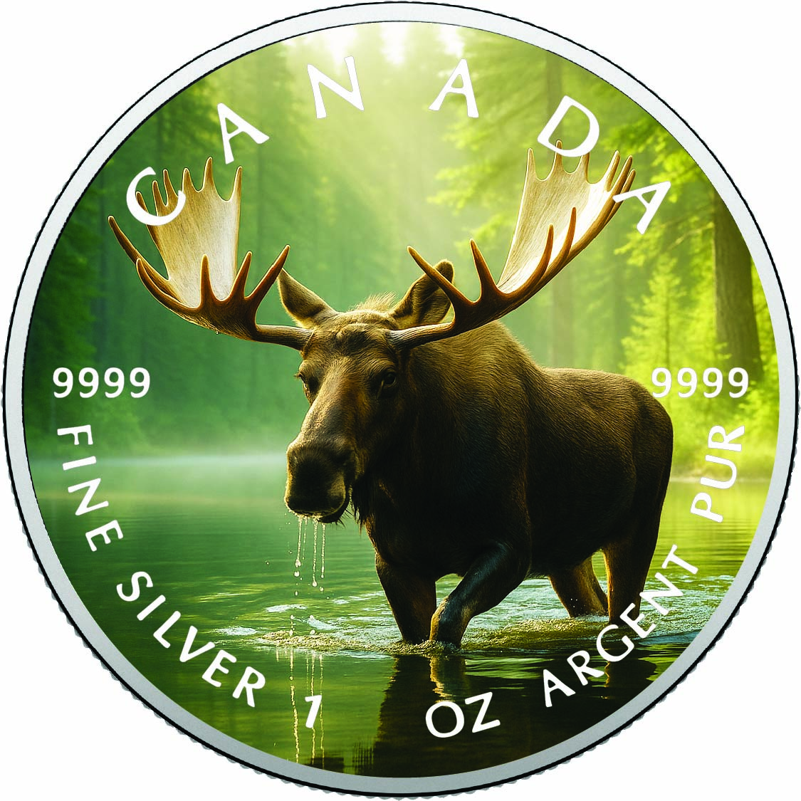 Image of  2026 Canada 1oz 9999 Silver BU Monarch of the Mist The Forest Moose Colourized coin