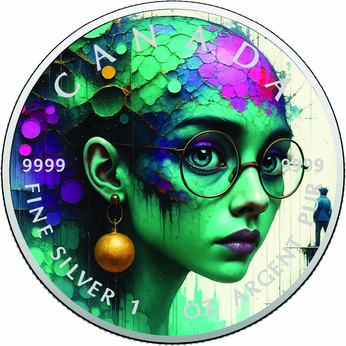 Image of  2026 Canada 1oz 9999 Silver BU Neon Mind The Genesis Circuit Colourized coin