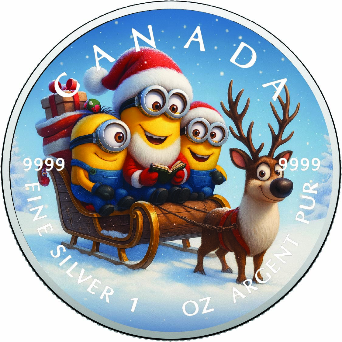 Image of  2026 Canada 1oz 9999 Silver BU Minions’ Merry Sleigh Ride Colourized coin