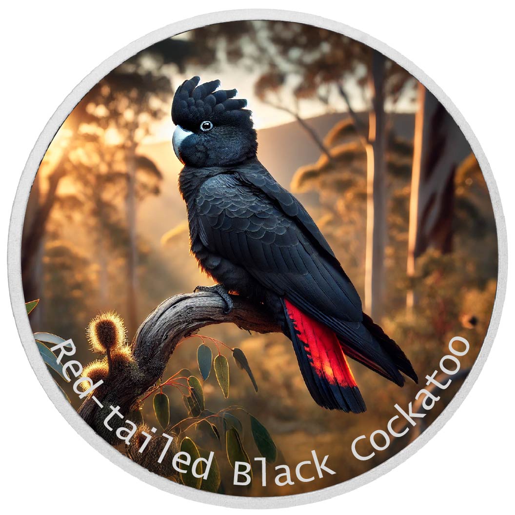 Image of   2026 Australia 1oz 9999 Silver BU The Red-tailed Black Cockatoo Colourized coin