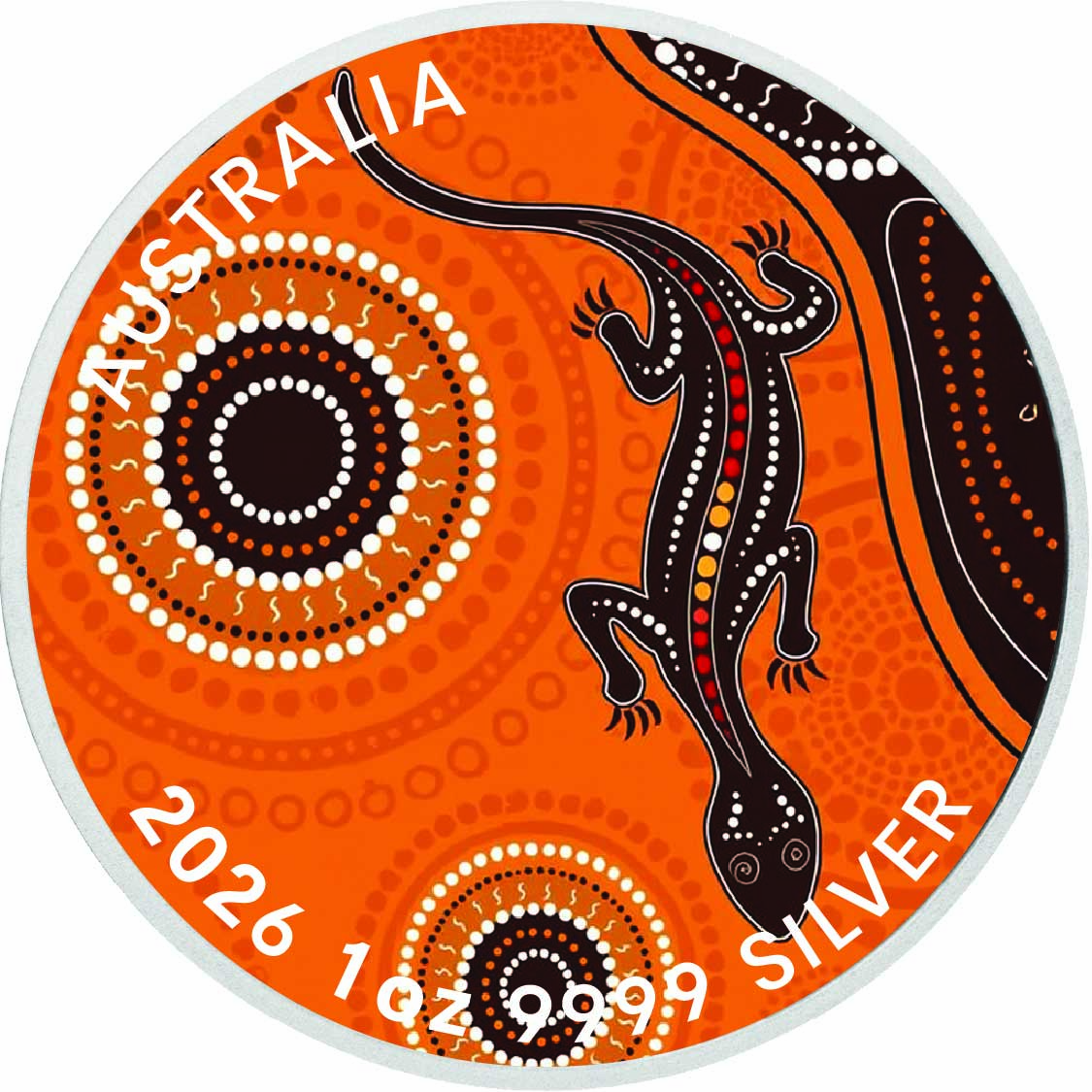 Image of  2026 Australia 1oz 9999 Silver BU Dreamtime Lizard Colourized coin